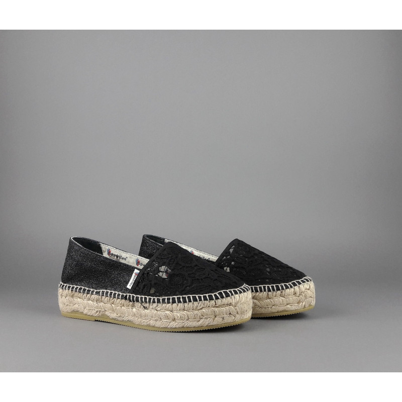 Espadrilles Scarpa Donna Merletto E Glitter Nero Prezzo 110,00