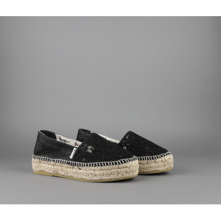 Espadrilles Scarpa Donna Merletto E Glitter Nero Prezzo 110,00