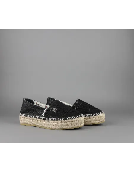 Espadrilles Scarpa Donna Merletto E Glitter Nero Prezzo 110,00