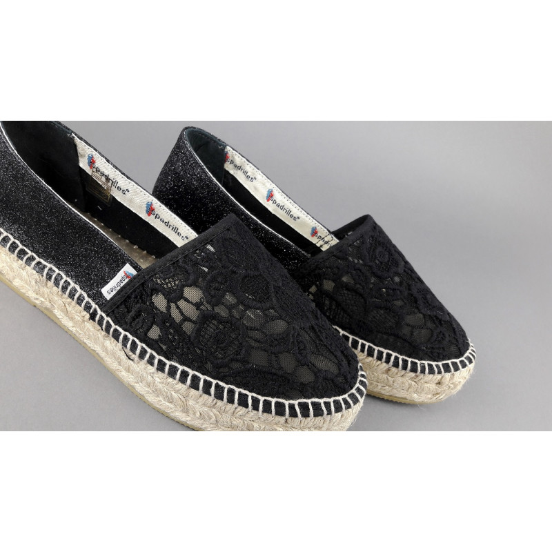 Espadrilles Scarpa Donna Merletto E Glitter Nero Prezzo 110,00