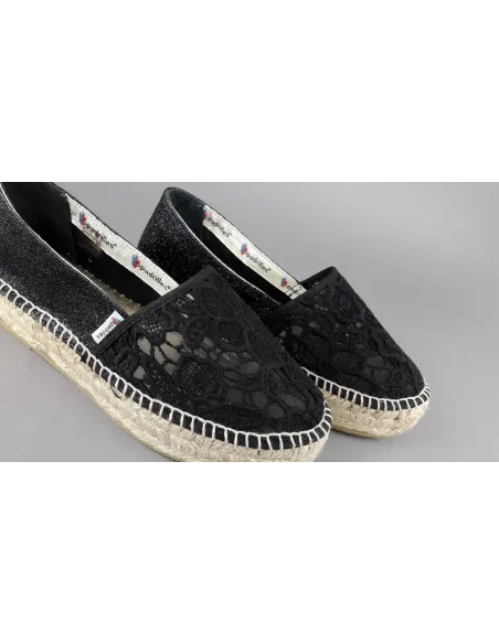 Espadrilles Scarpa Donna Merletto E Glitter Nero Prezzo 110,00