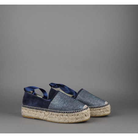 Espadrilles Scarpa Donna Tessuto Lurex E Camoscio Blu Prezzo 105,00