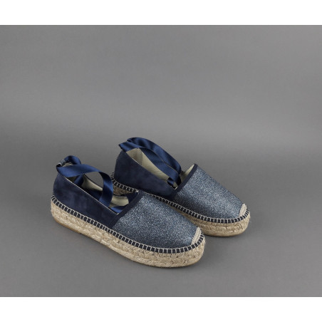 Espadrilles Scarpa Donna Tessuto Lurex E Camoscio Blu Prezzo 105,00