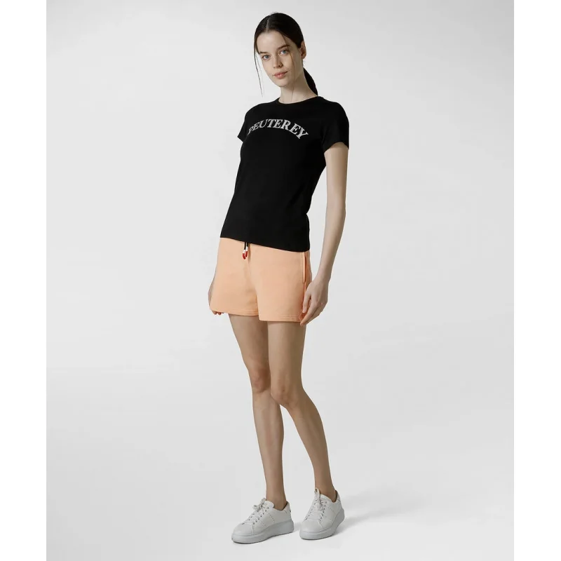 Peuterey - - T-Shirt Donna Jersey Di Cotone Stretch Nero Stampa Metal Lettering Prezzo 70,00