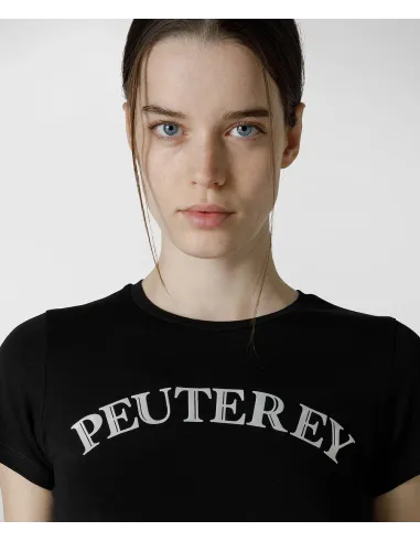Peuterey - - T-Shirt Donna Jersey Di Cotone Stretch Nero Stampa Metal Lettering Prezzo 70,00
