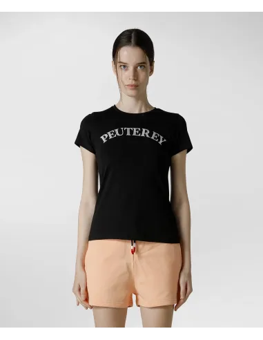Peuterey - - T-Shirt Donna Jersey Di Cotone Stretch Nero Stampa Metal Lettering Prezzo 70,00