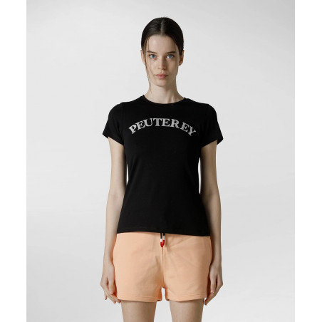 Peuterey T-Shirt Donna Jersey Di Cotone Stretch Nero Stampa Metal Lettering Prezzo 70,00