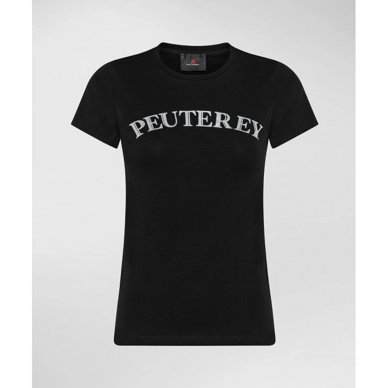 Peuterey T-Shirt Donna Jersey Di Cotone Stretch Nero Stampa Metal Lettering Prezzo 70,00