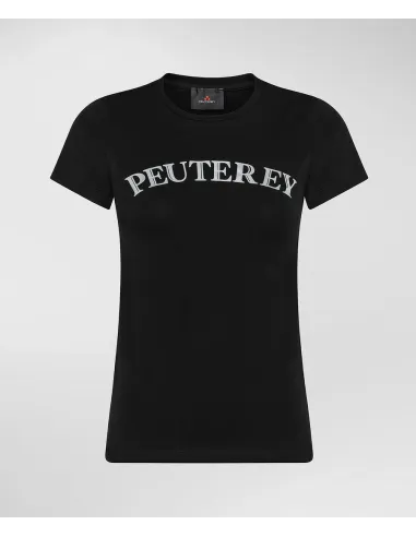 Peuterey - - T-Shirt Donna Jersey Di Cotone Stretch Nero Stampa Metal Lettering Prezzo 70,00