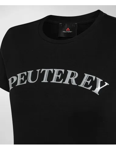 Peuterey - - T-Shirt Donna Jersey Di Cotone Stretch Nero Stampa Metal Lettering Prezzo 70,00
