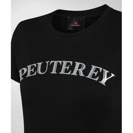 Peuterey T-Shirt Donna Jersey Di Cotone Stretch Nero Stampa Metal Lettering Prezzo 70,00