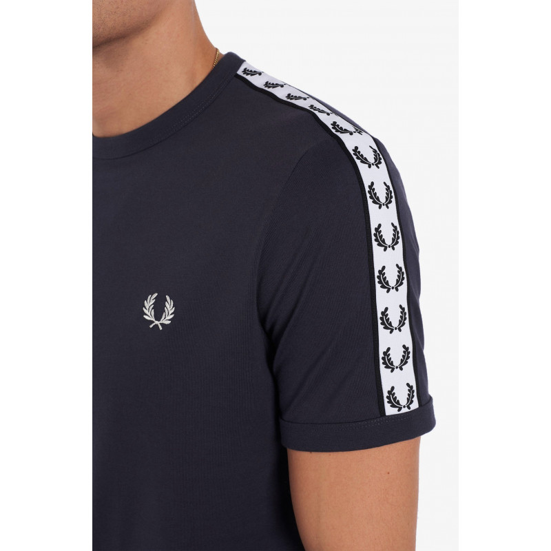 Fred Perry T-Shirt Uomo Ringer Cotone Blu Scuro Con Fettuccia Prezzo 68,00