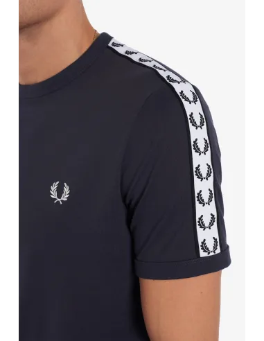 Fred Perry T-Shirt Uomo Ringer Cotone Blu Scuro Con Fettuccia Prezzo 68,00