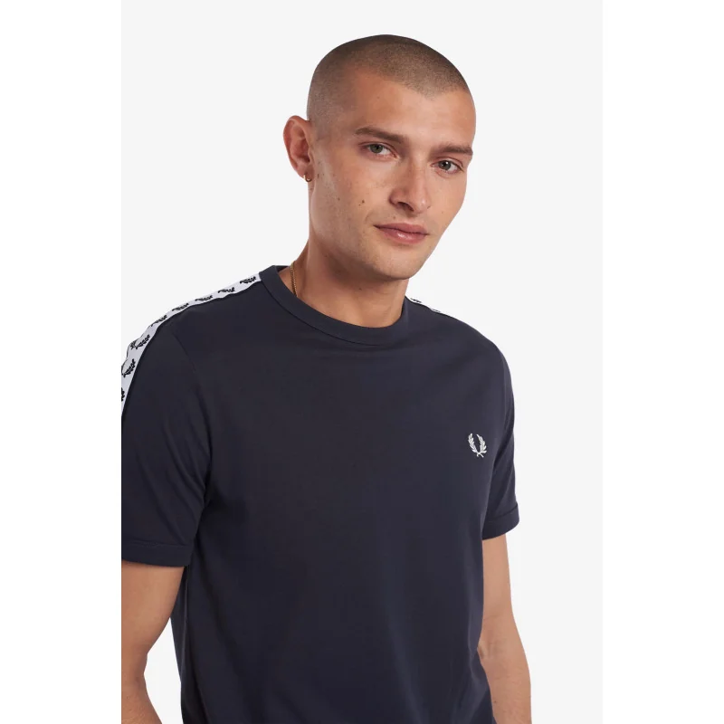 Fred Perry T-Shirt Uomo Ringer Cotone Blu Scuro Con Fettuccia Prezzo 68,00