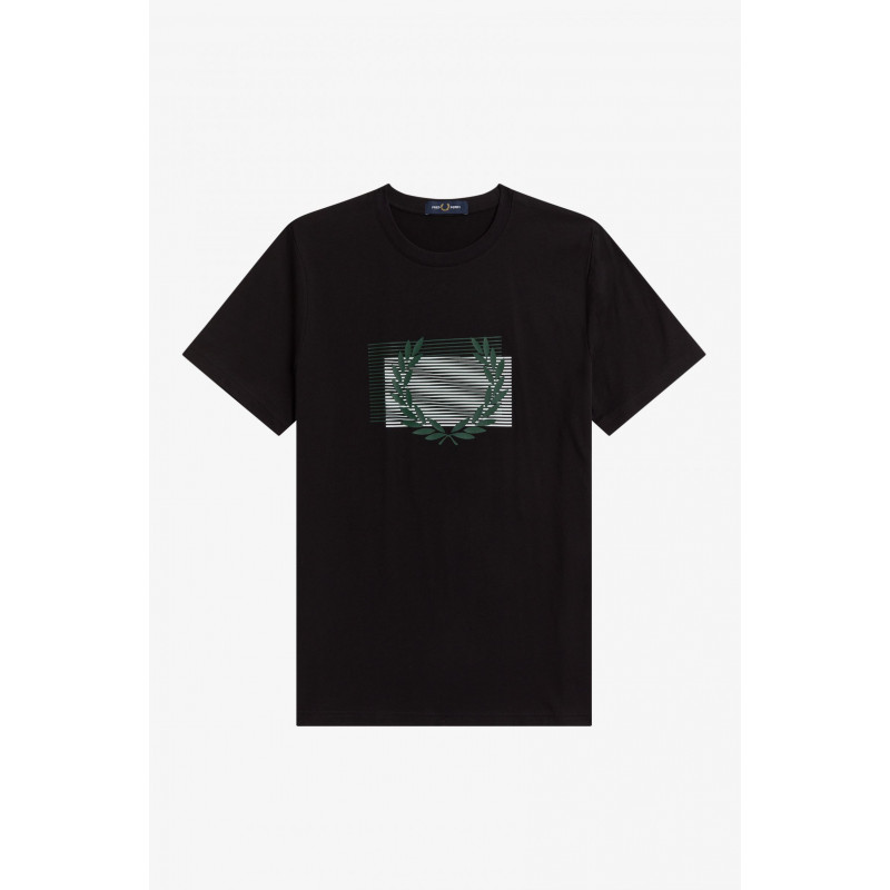 Fred Perry - - T-Shirt Uomo Cotone Nero Con Stampa Grafica Effetto Distorto Prezzo 85,00