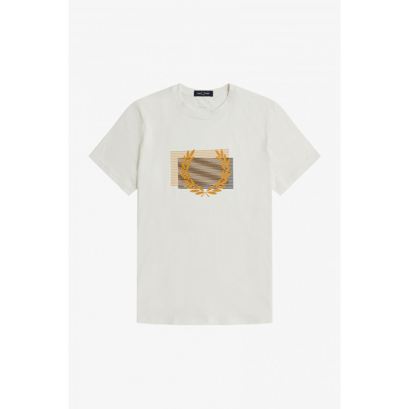 Fred Perry - - T-Shirt Uomo Cotone Bianco Con Stampa Grafica Effetto Distorto Prezzo 85,00
