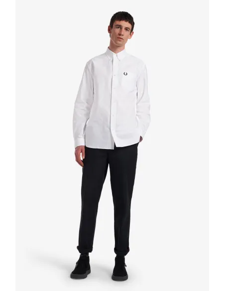 Fred Perry - - Camicia Uomo Cotone Oxford Bianco Button-Down Prezzo 150,00