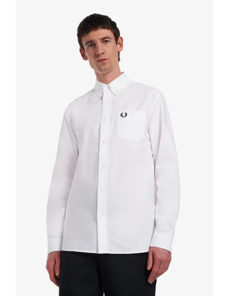 Fred Perry - - Camicia Uomo Cotone Oxford Bianco Button-Down Prezzo 150,00