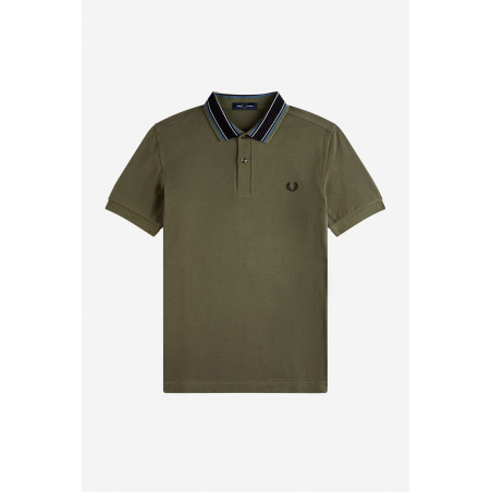 Fred Perry Polo Uomo Piqué Di Cotone Verde Militare Collo Con Righe Prezzo 115,00