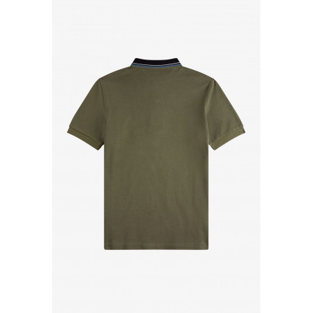 Fred Perry Polo Uomo Piqué Di Cotone Verde Militare Collo Con Righe Prezzo 115,00